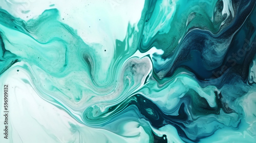 Teal and Greeen swirled abstract art. background. ocean. Generative Ai