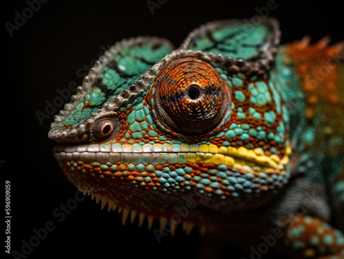 Colorful chameleon head created with Generative AI Technology © Jakub
