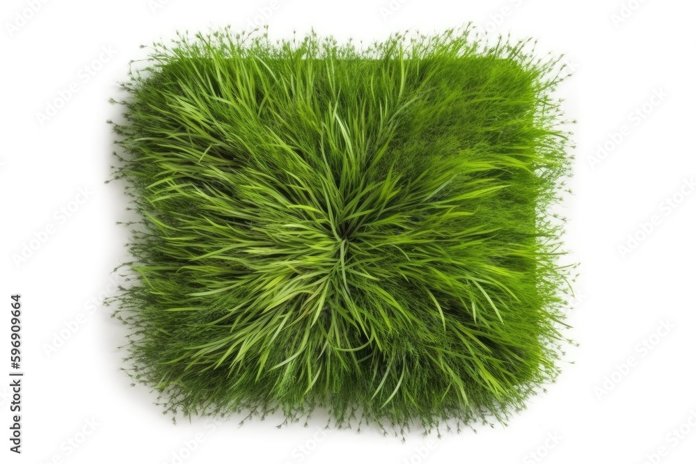 square of lush green grass isolated on a white background. Generative AI square of lush green grass isolated on a white background. Generative AI