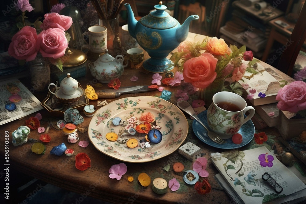 Alice in Wonderland digital painting. Generative AI