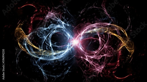 A digital illustration of quantum entanglement with fractal like energy. Generative AI.  photo