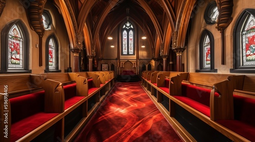 Foto Interior of church, pews and cross in a church. Generative AI