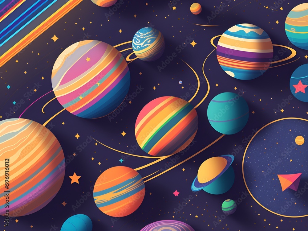 Fototapeta premium space, planet, illustration, easter, decoration, saturn, vector, solar system, jupiter, planets, design, astronomy, color, moon, star, universe, solar, mars, galaxy, stars, colorful, earth, sphere, eg