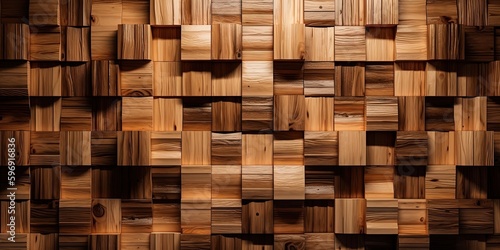 Fototapeta Naklejka Na Ścianę i Meble -  3d Wooden pattern Panel, With Wooden Background For Wall, 3d illustration. Abstract low poly background. Polygonal shapes background, geometric shape with wood texture by AI Generative