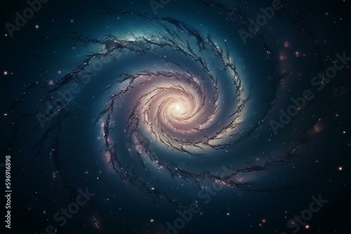 A spiral galaxy surrounded by stars in space. Generative AI