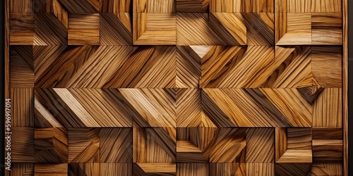 Fototapeta Naklejka Na Ścianę i Meble -  3d Wooden pattern Panel, With Wooden Background For Wall, 3d illustration. Abstract low poly background. Polygonal shapes background, geometric shape with wood texture by AI Generative