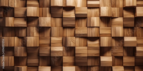 Fototapeta Naklejka Na Ścianę i Meble -  3d Wooden pattern Panel, With Wooden Background For Wall, 3d illustration. Abstract low poly background. Polygonal shapes background, geometric shape with wood texture by AI Generative