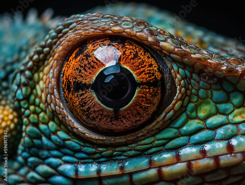 Colorful close-up of a reptile eye created with Generative AI Technology