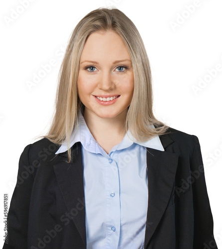 Friendly Young Businesswoman Smiling - Isolated