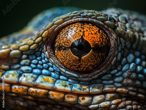 Colorful close-up of a reptile eye created with Generative AI Technology