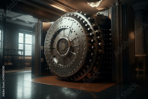 Rendering of bank's vault door. Generative AI