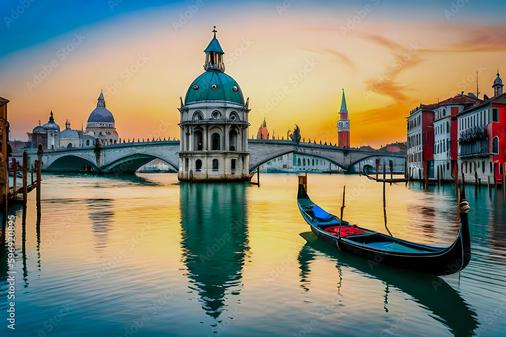 Venice and gondolas, Italy - Created with Generative AI Technology