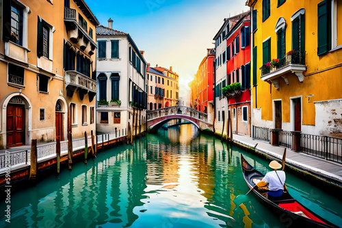 Venice and gondolas  Italy - Created with Generative AI Technology