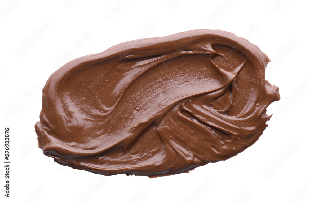 Smear of tasty chocolate paste on white background, top view Smear of tasty chocolate paste on white background, top view