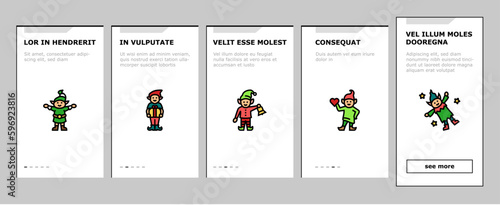 elf christmas cute character onboarding icons set vector