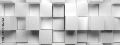 White modern abstract background, white geometric shapes banner, blocky style. Generative AI. 