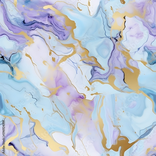 Marble Pattern - Alcohol Ink Seamless Pattern - Sky Blue, Lavender, Gold