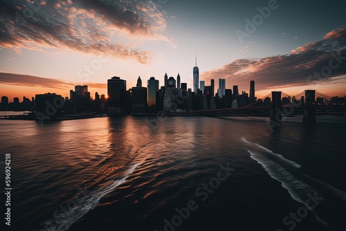 vibrant and colorful city skyline at sunset