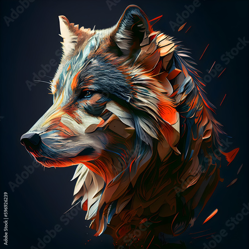 Hand drawn portrait of a fox on dark background. illustration.