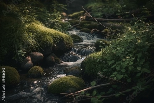 Wallpaper Mural Nature's brook and eco-friendly concept. Generative AI