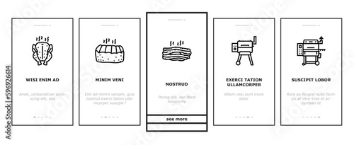 smoked meat food sausage ham onboarding icons set vector