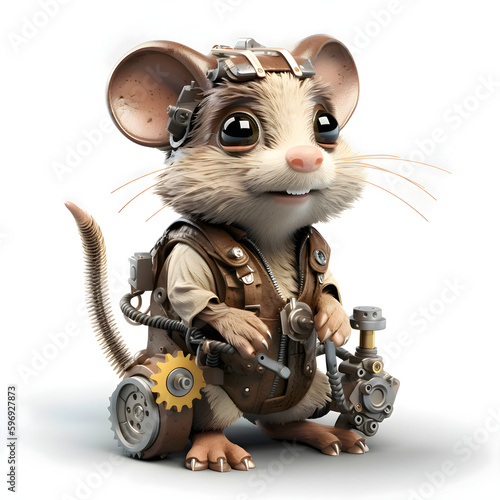 3D rendering of a cute little mouse in a steampunk costume