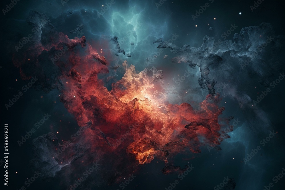 Illustration of a galaxy with magma-like colors in space. Generative AI