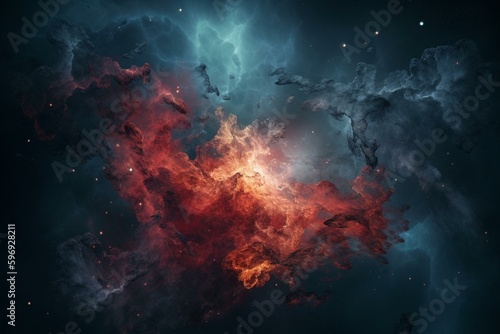 Illustration of a galaxy with magma-like colors in space. Generative AI © Persephone