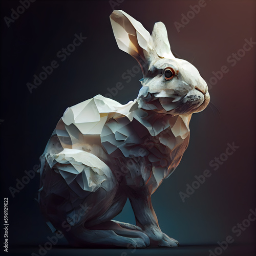 Polygonal rabbit on a dark background. 3d rendering.