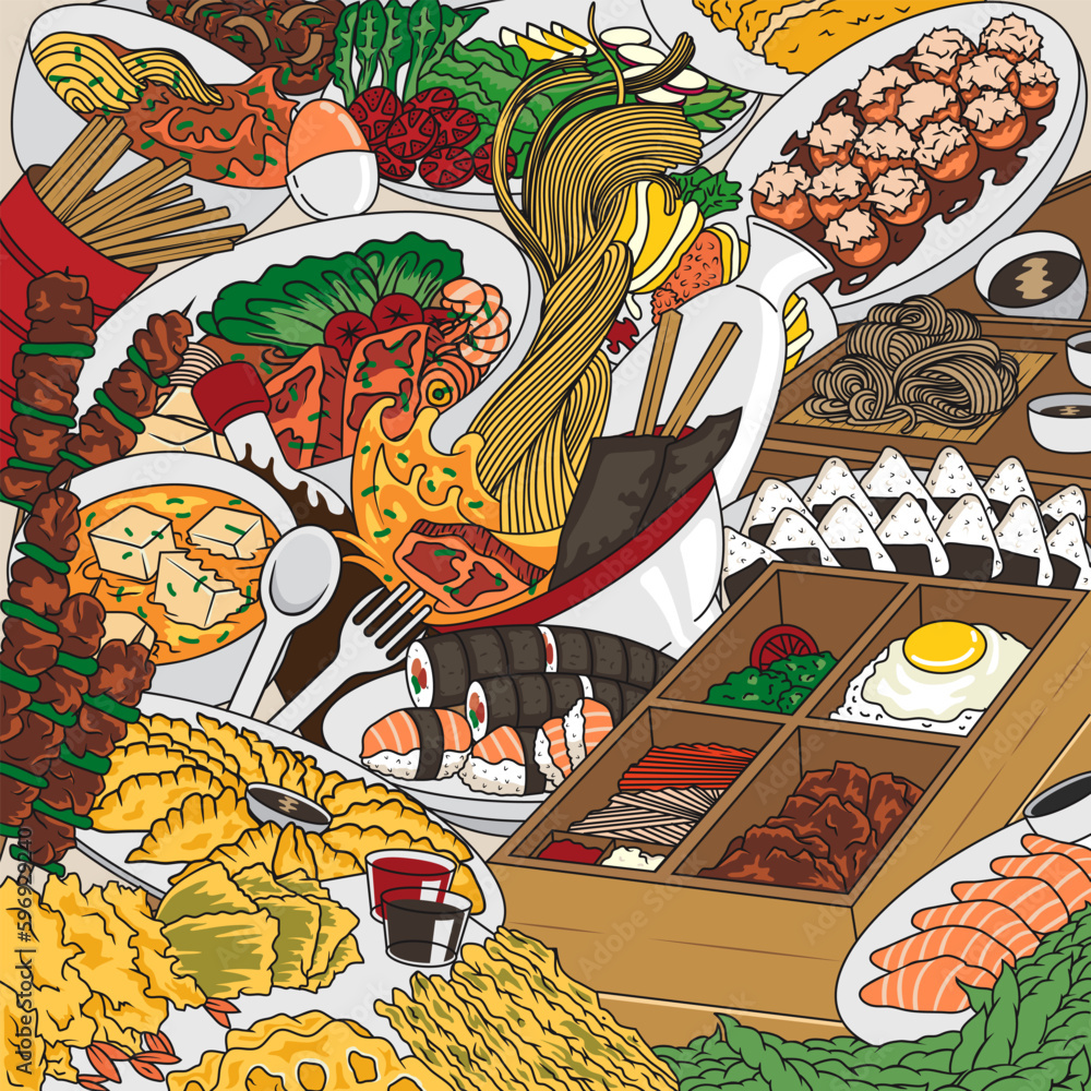 Φωτογραφία Japanese Cuisine or Washoku food  vector illustration