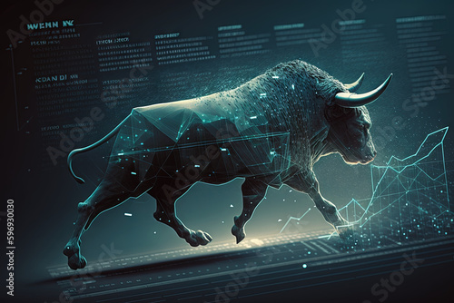 Angry bull, stock market, stocks, wall street, finance, financial, forex, trading, cryptocurrencies, cryptocurrency, crypto. Generative AI