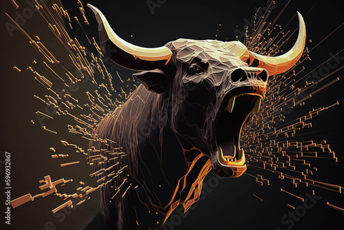 Angry bull, stock market, stocks, wall street, finance, financial, forex, trading, cryptocurrencies, cryptocurrency, crypto. Generative AI