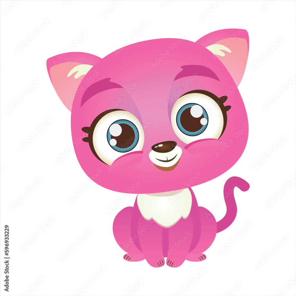Cute baby cat pink vector illustration