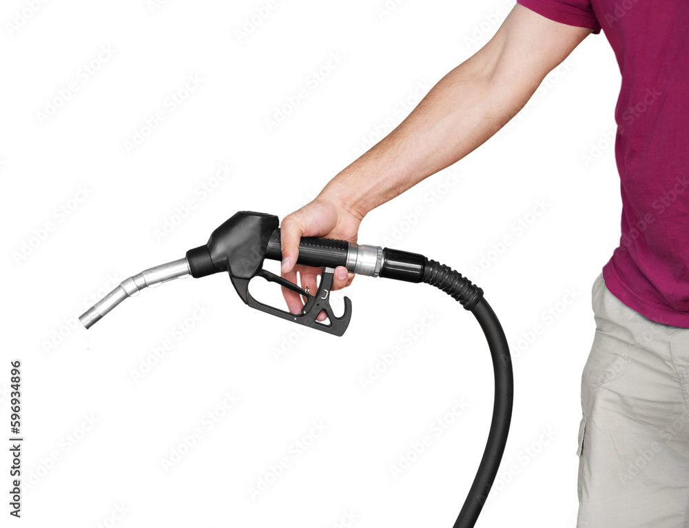 Human hand holding a gas nozzle Human hand holding a gas nozzle