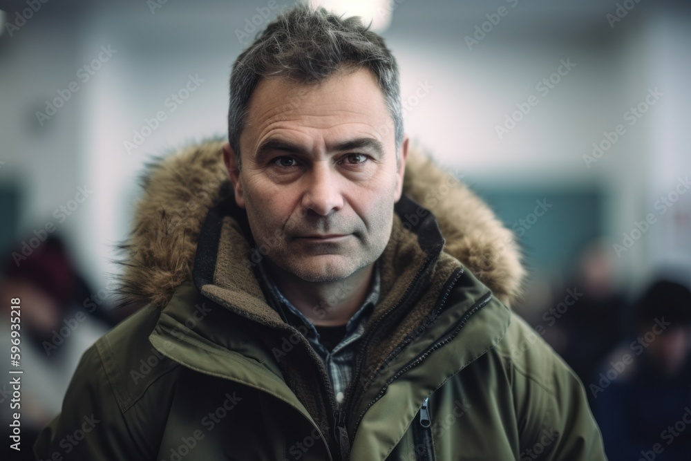 Fototapeta premium Portrait of a middle-aged man in a green jacket.
