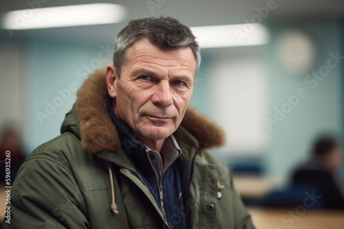Portrait Of Mature Male Student Wearing Winter Jacket In Library © Hanne Bauer