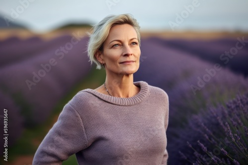 Portrait of a beautiful middle-aged woman in lavender field