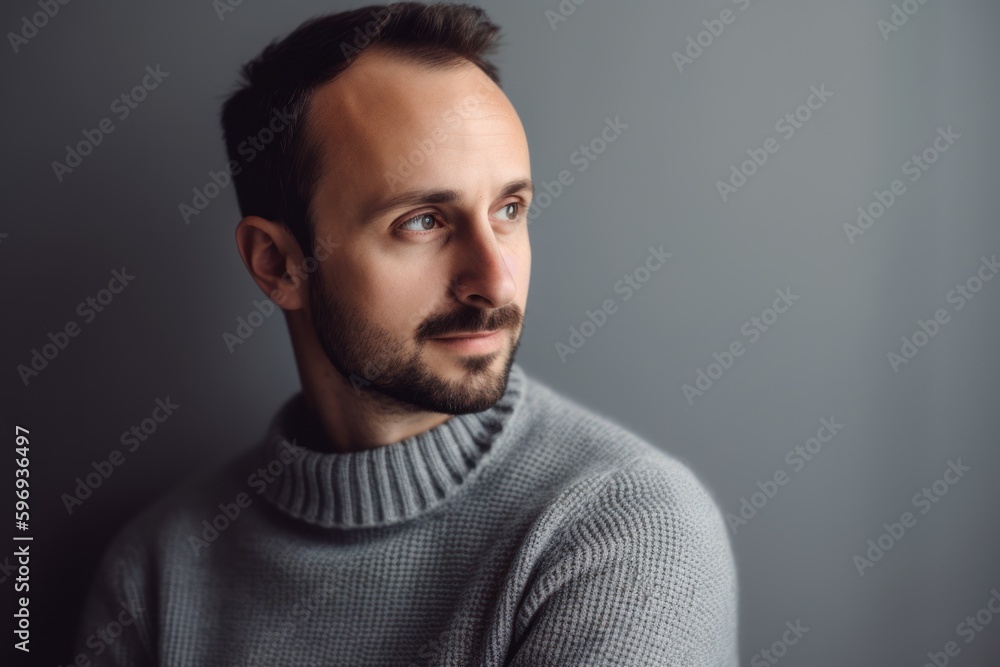 Portrait of a handsome young man in sweater on grey background. Portrait of a handsome young man in sweater on grey background.