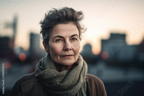 Portrait of a senior woman in the city. Image with shallow depth of field.