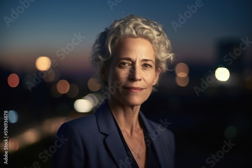 Portrait of a beautiful mature woman in the city at night.