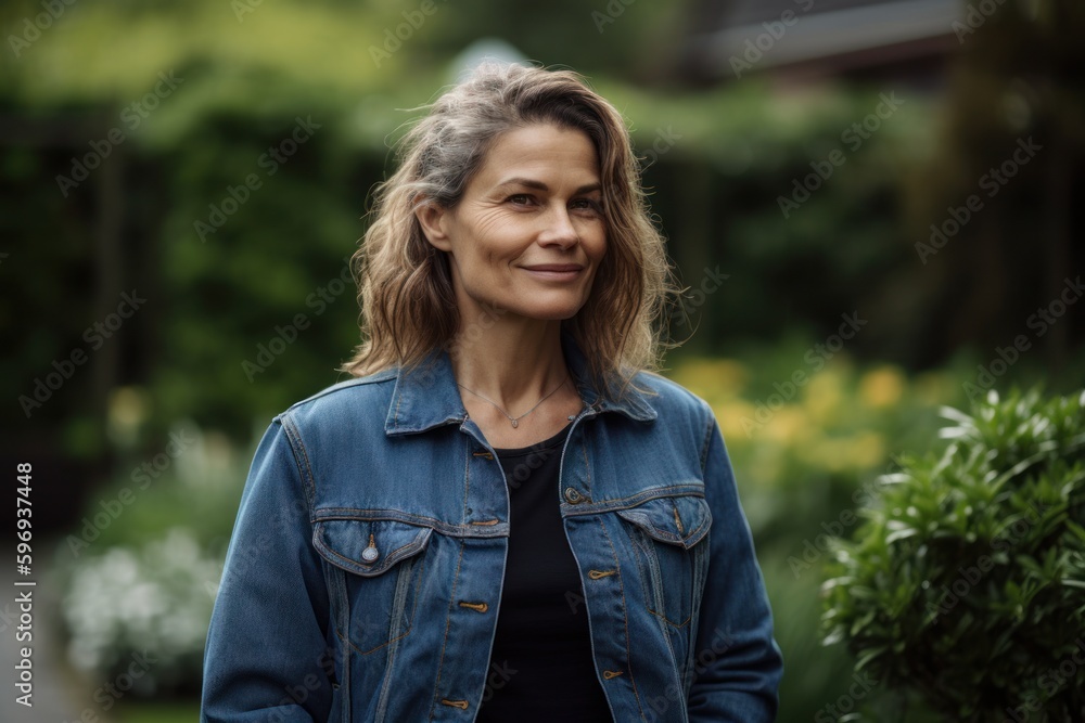 Portrait of a beautiful middle-aged woman in a denim jacket Portrait of a beautiful middle-aged woman in a denim jacket