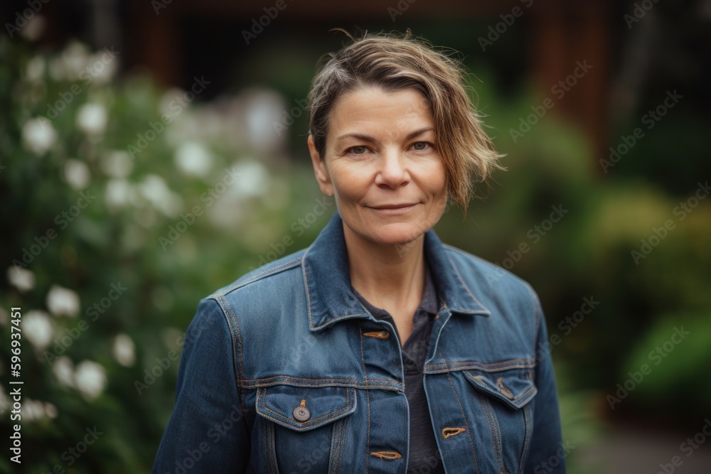 Portrait of a beautiful middle-aged woman in a denim jacket Portrait of a beautiful middle-aged woman in a denim jacket
