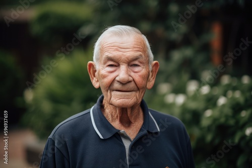 Portrait of an old man in the garden. Selective focus.
