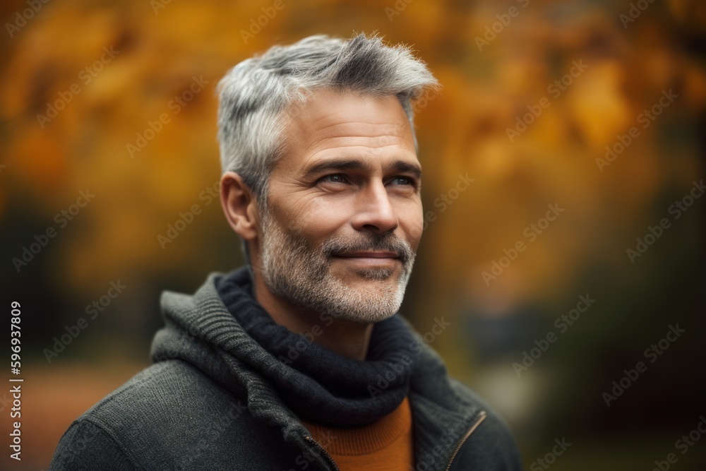 Portrait of a handsome middle-aged man in an autumn park Portrait of a handsome middle-aged man in an autumn park