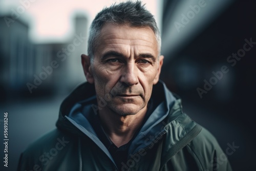 Portrait of a mature man in the street. Men's beauty, fashion.
