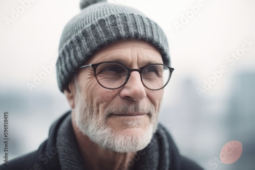 Portrait of senior man with eyeglasses and hat in the city