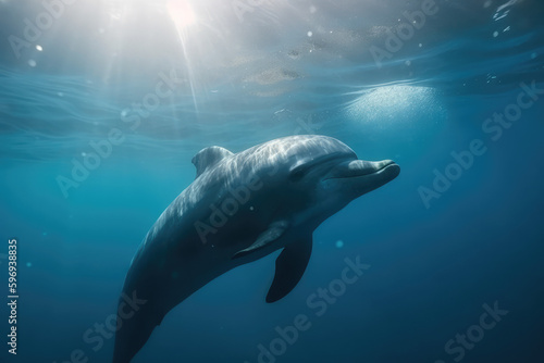 Dolphin swimming in the under sea   Beautiful Underwater and colorful coral in wild nature of the Pacific Ocean  generative AI