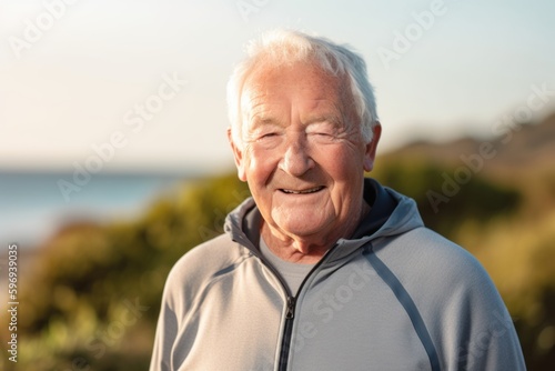 Portrait of a senior man smiling at the beach on a sunny day