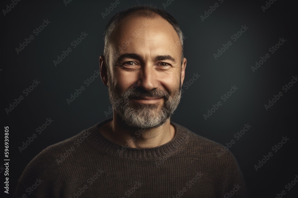 Portrait of a smiling middle-aged man on a dark background