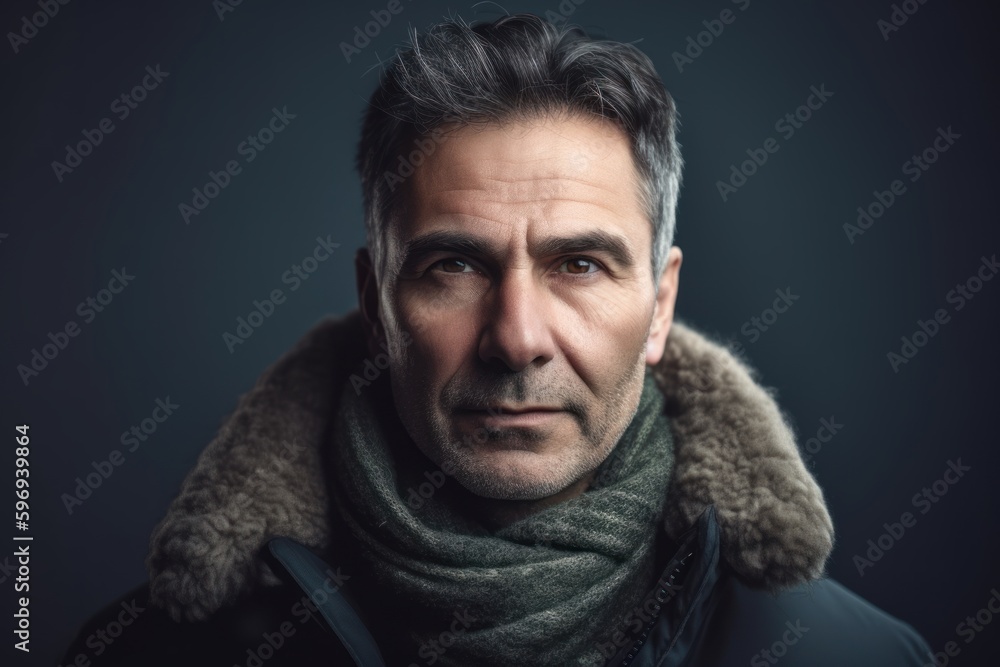 Portrait of a pensive man in a scarf and coat. Portrait of a pensive man in a scarf and coat.